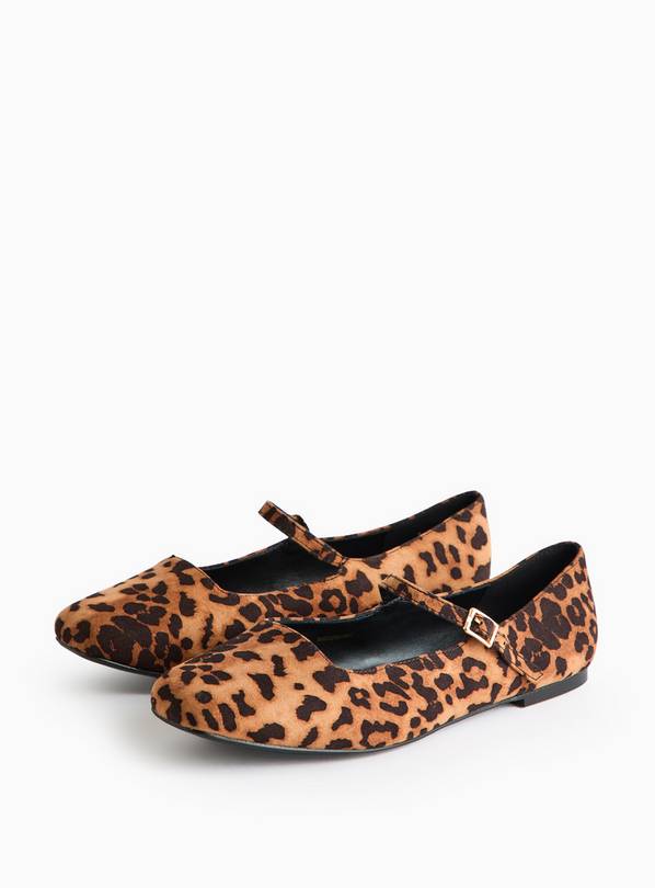 Leopard Print Wide-Fit Mary Jane Shoes 8